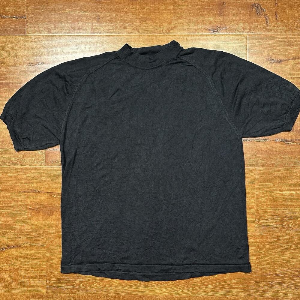 Johnston & Murphy 100% Silk T Shirt Mens L Black Short Sleeve Knit Quiet Luxury